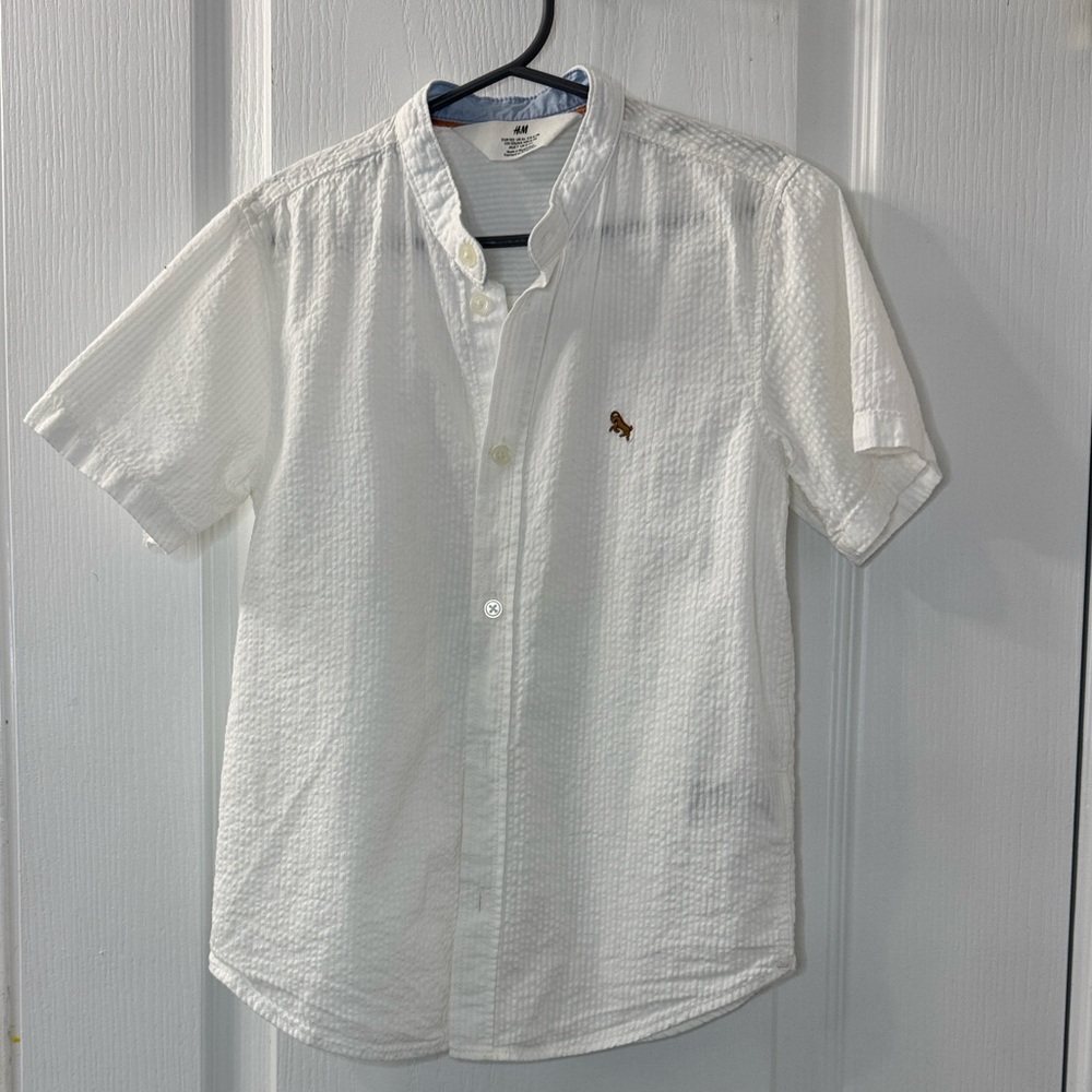 H&M White Textured Short Sleeve Shirt
